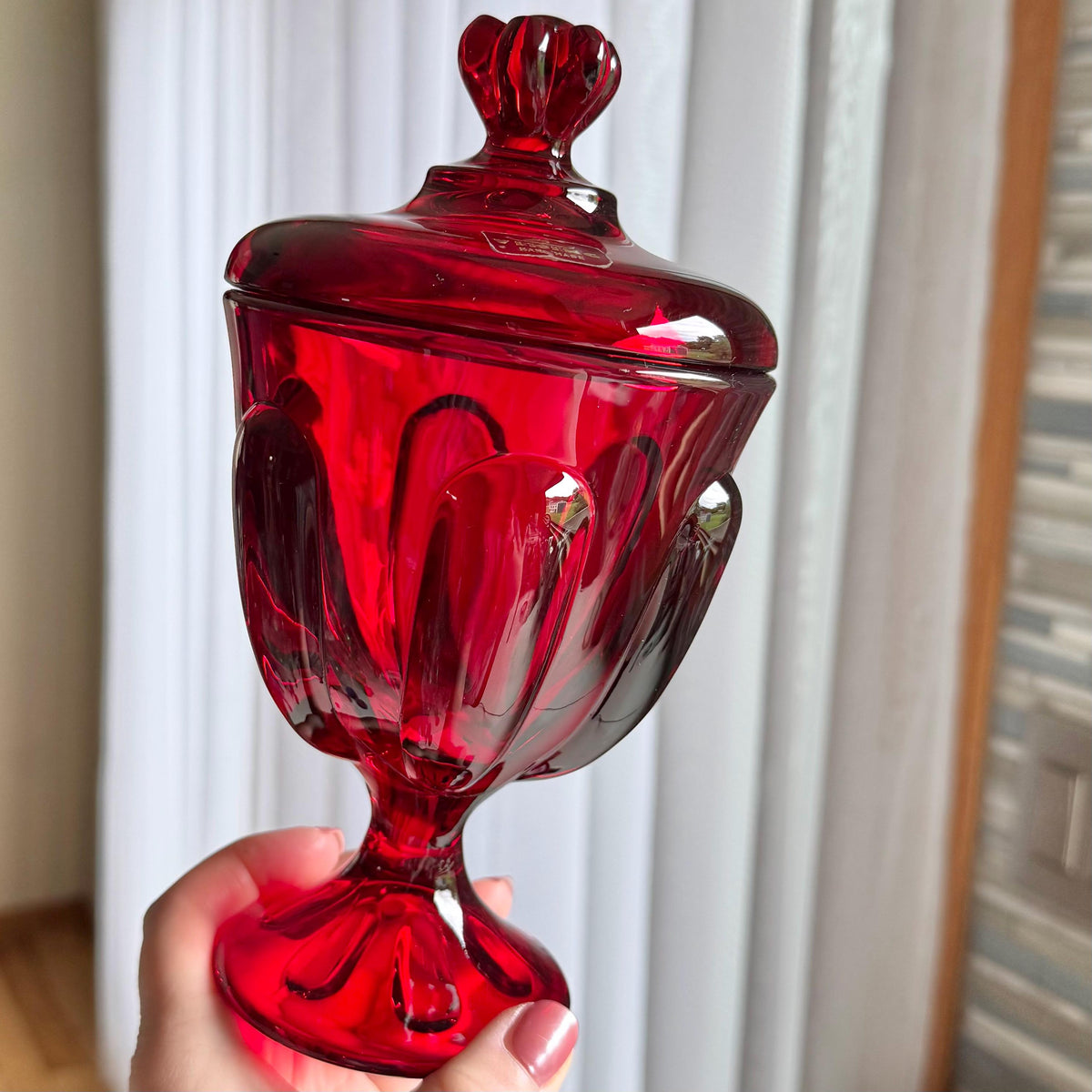 Vintage Viking Ruby Red Epic Pedestal Dish with Lid