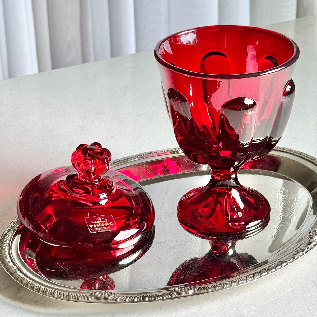 Vintage Viking Ruby Red Epic Pedestal Dish with Lid