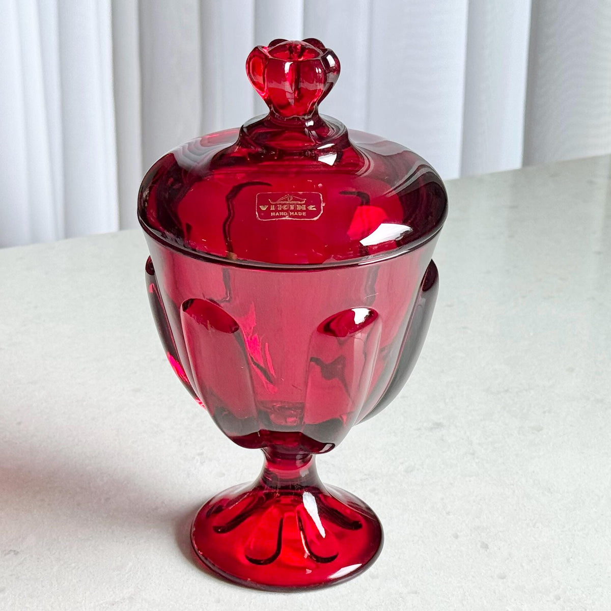 Vintage Viking Ruby Red Epic Pedestal Dish with Lid