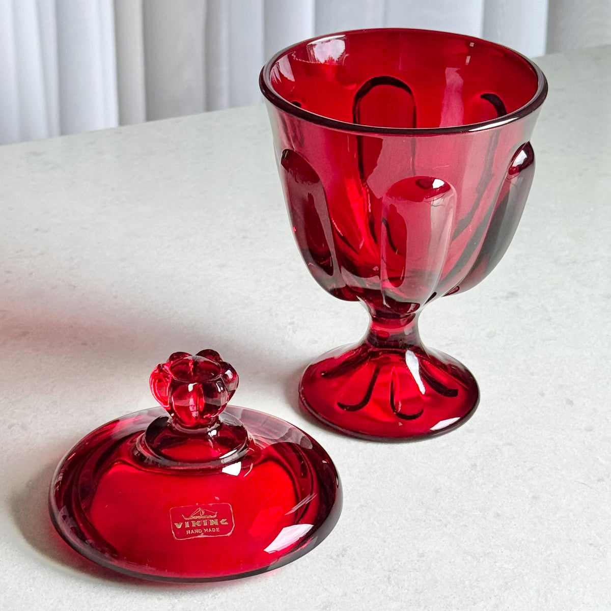 Vintage Viking Ruby Red Epic Pedestal Dish with Lid