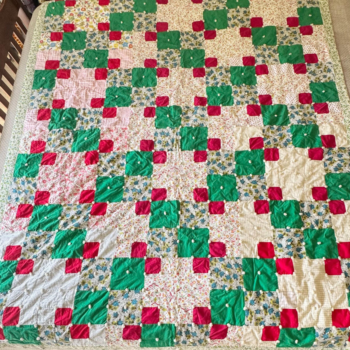 Vintage Hand Tied Patchwork Quilt - Approx. 62 in. x 80 in.