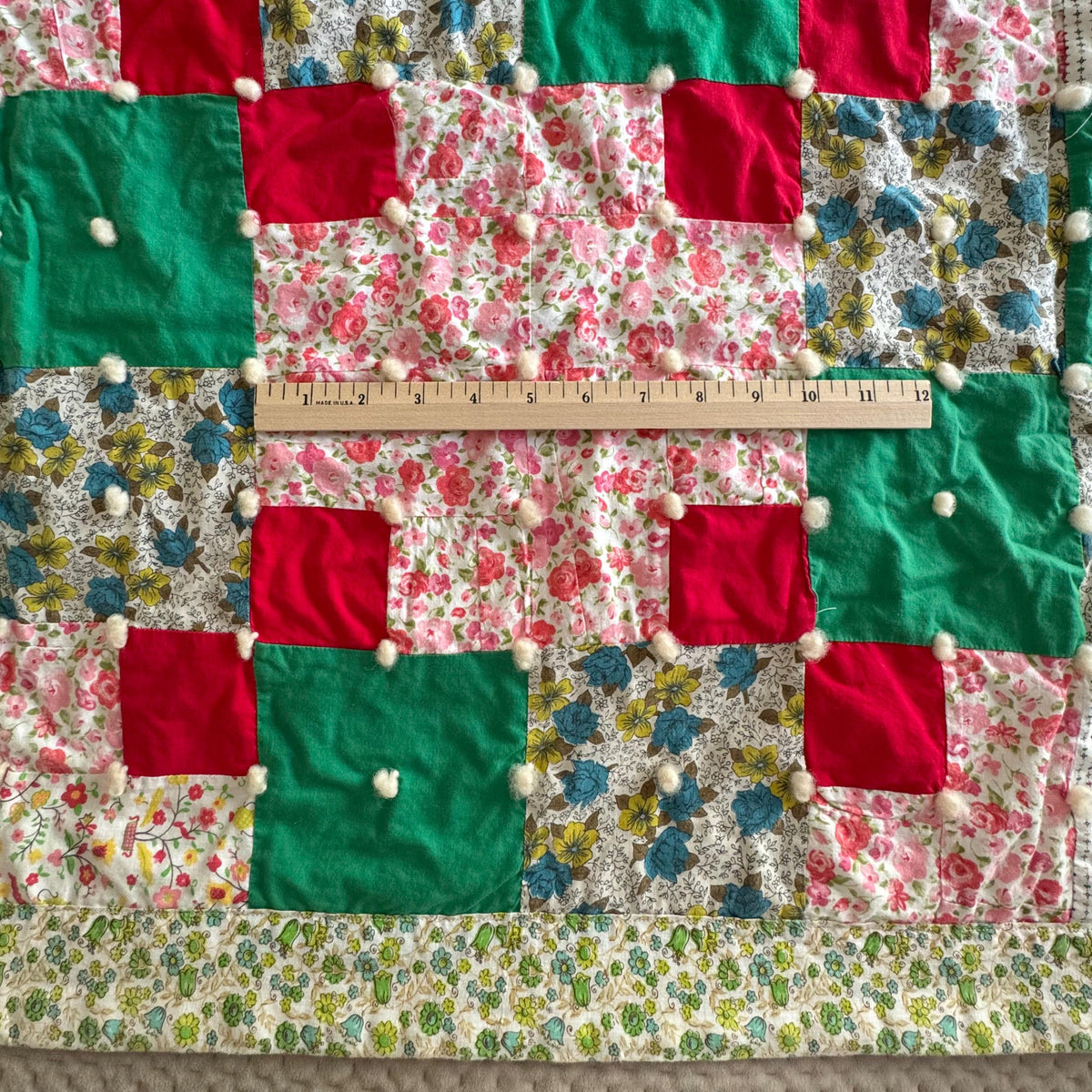 Vintage Hand Tied Patchwork Quilt - Approx. 62 in. x 80 in.