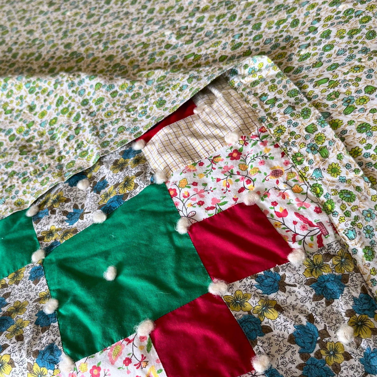 Vintage Hand Tied Patchwork Quilt - Approx. 62 in. x 80 in.