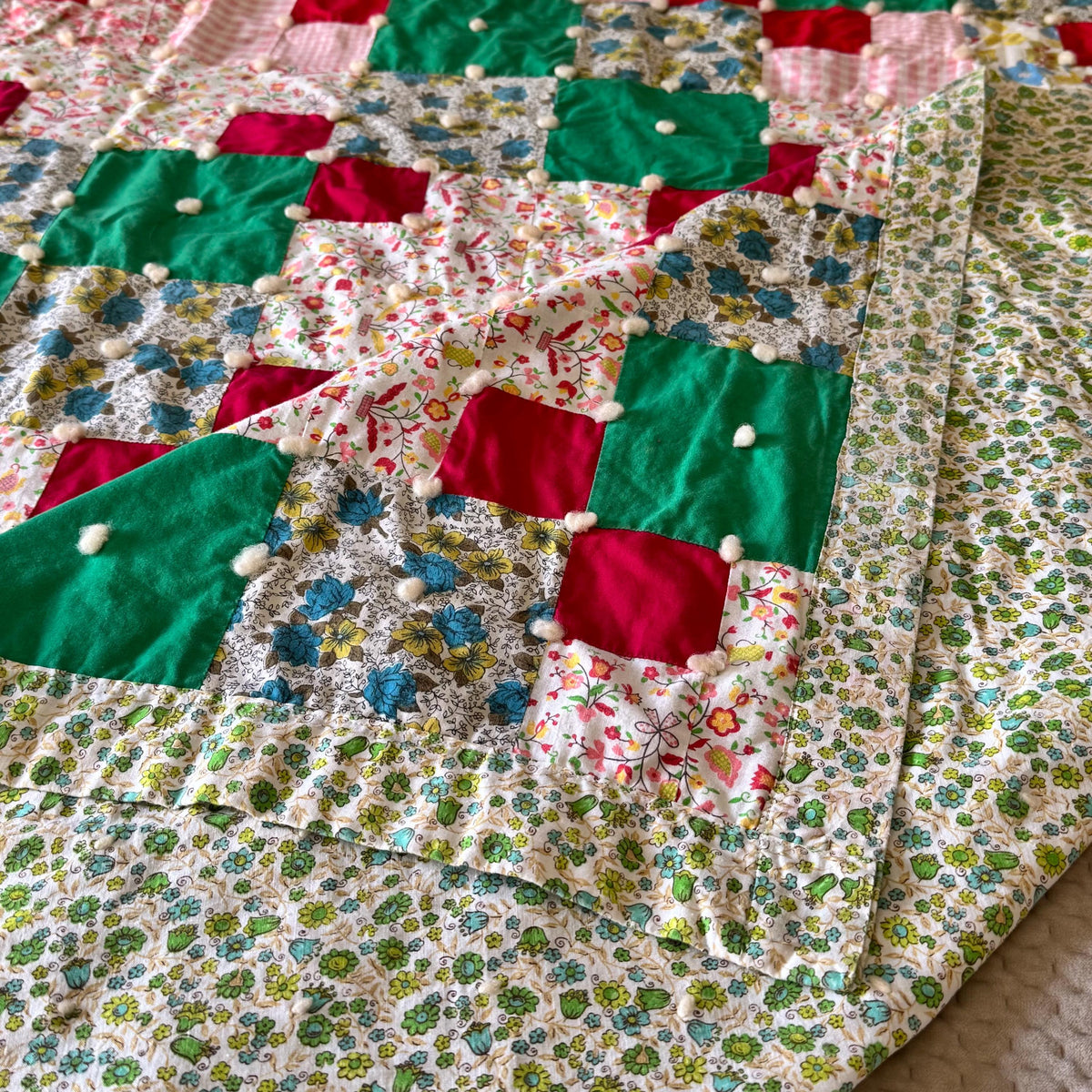 Vintage Hand Tied Patchwork Quilt - Approx. 62 in. x 80 in.