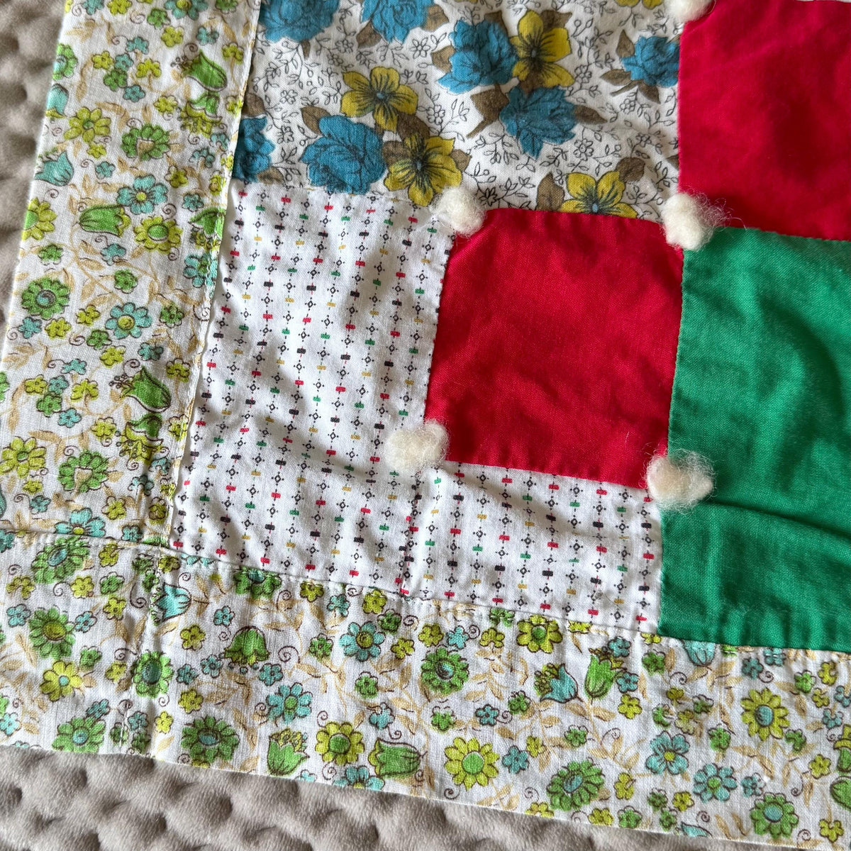 Vintage Hand Tied Patchwork Quilt - Approx. 62 in. x 80 in.