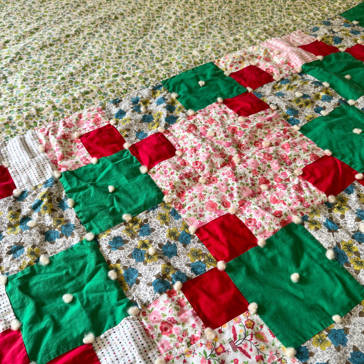 Vintage Hand Tied Patchwork Quilt - Approx. 62 in. x 80 in.