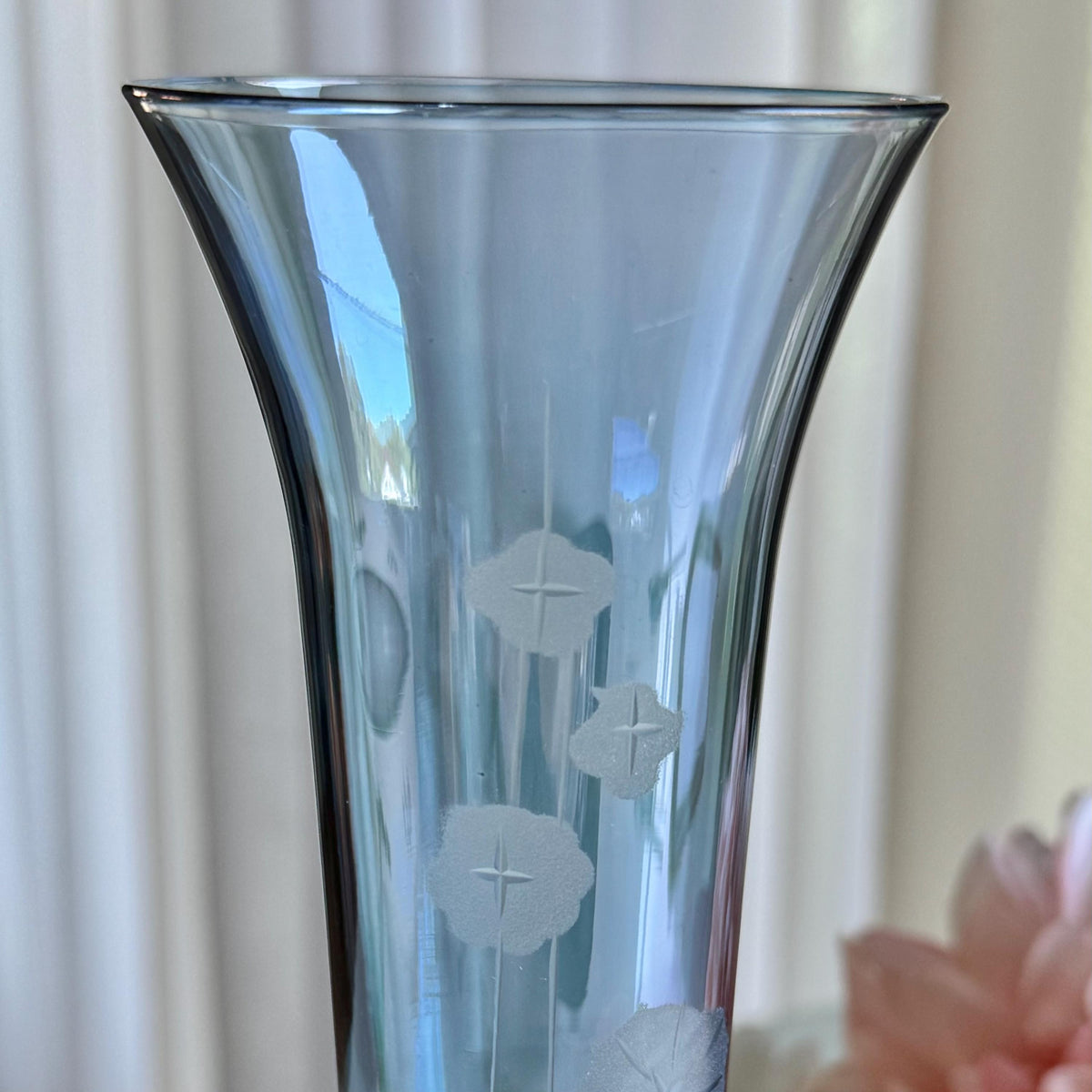 Vintage Iridescent Blue Etched Vase
