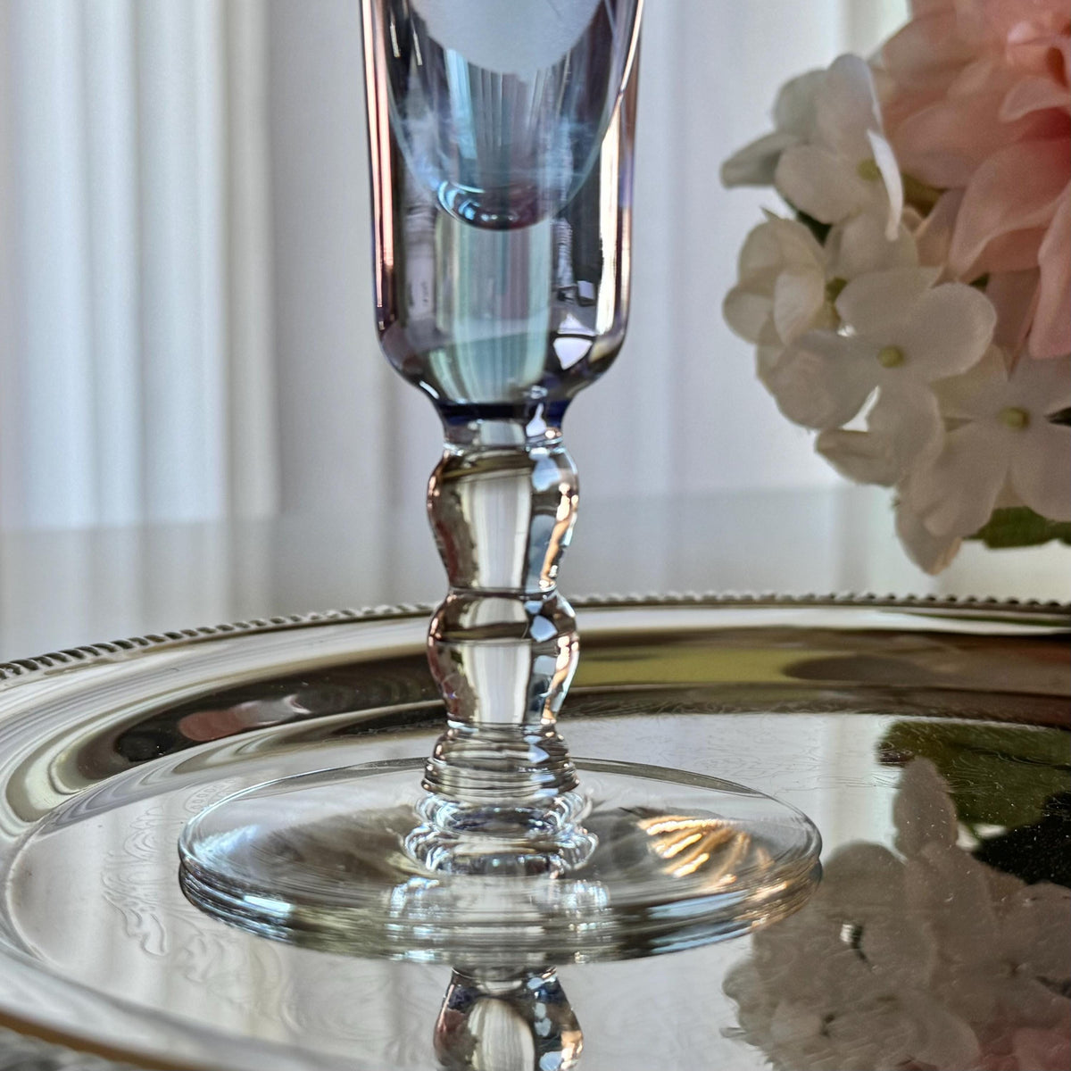 Vintage Iridescent Blue Etched Vase