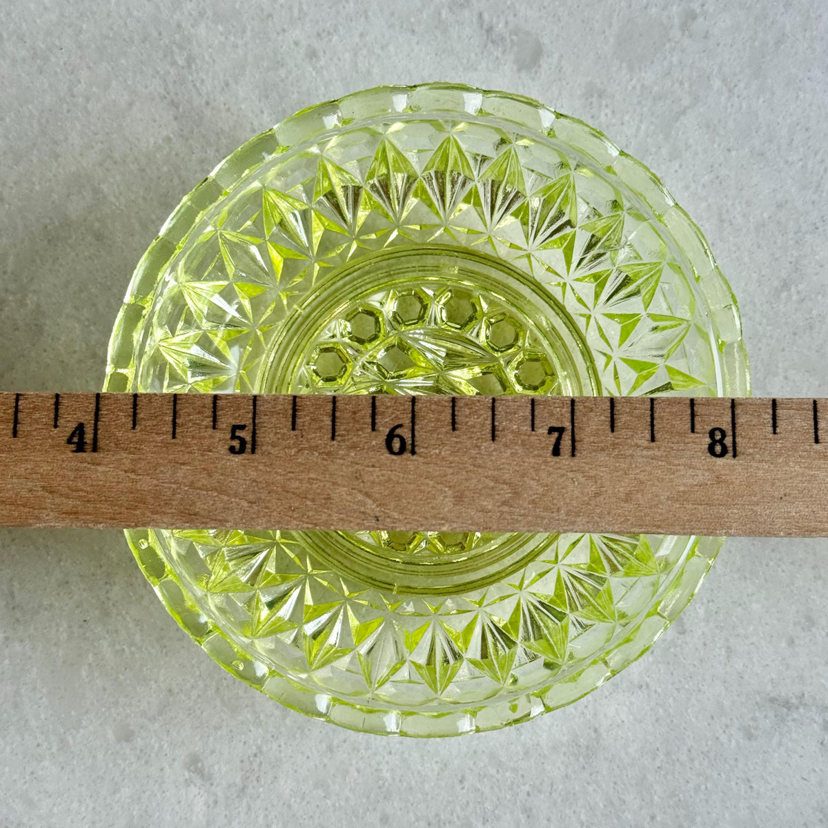 Antique Central Vaseline Glass Pressed Block and Diamond Zephyr Bowls (circa 1885 - 1891) - Set of 6