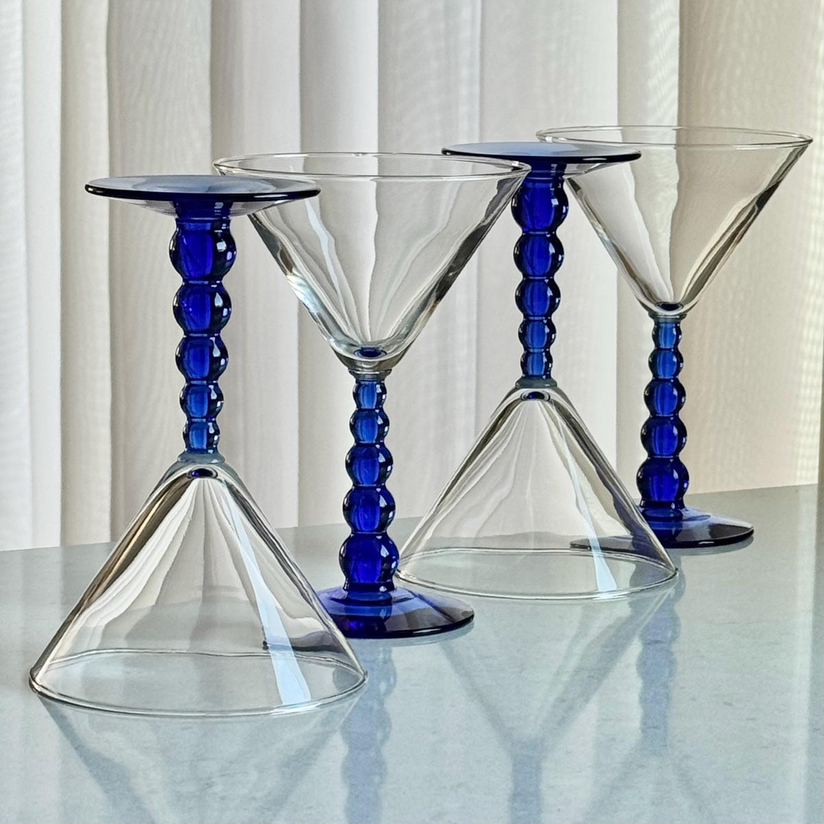 Vintage Libbey Metropolis Mediterranean Blue Bubble Stem Glasses - Set of 4
