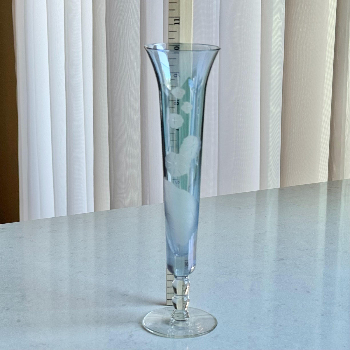 Vintage Iridescent Blue Etched Vase