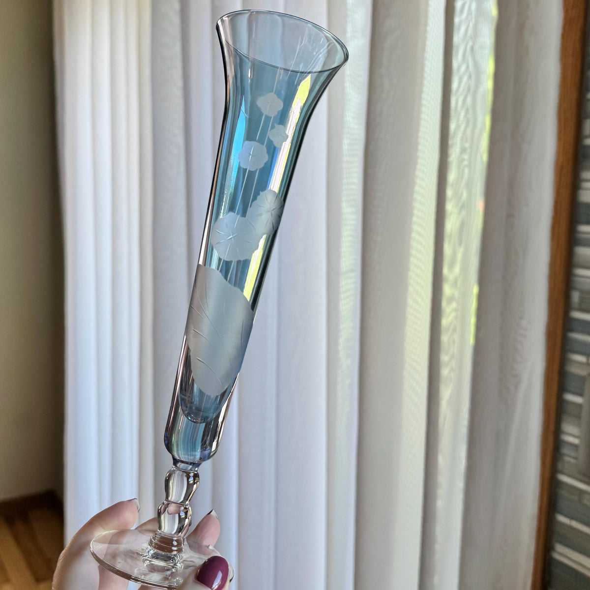 Vintage Iridescent Blue Etched Vase