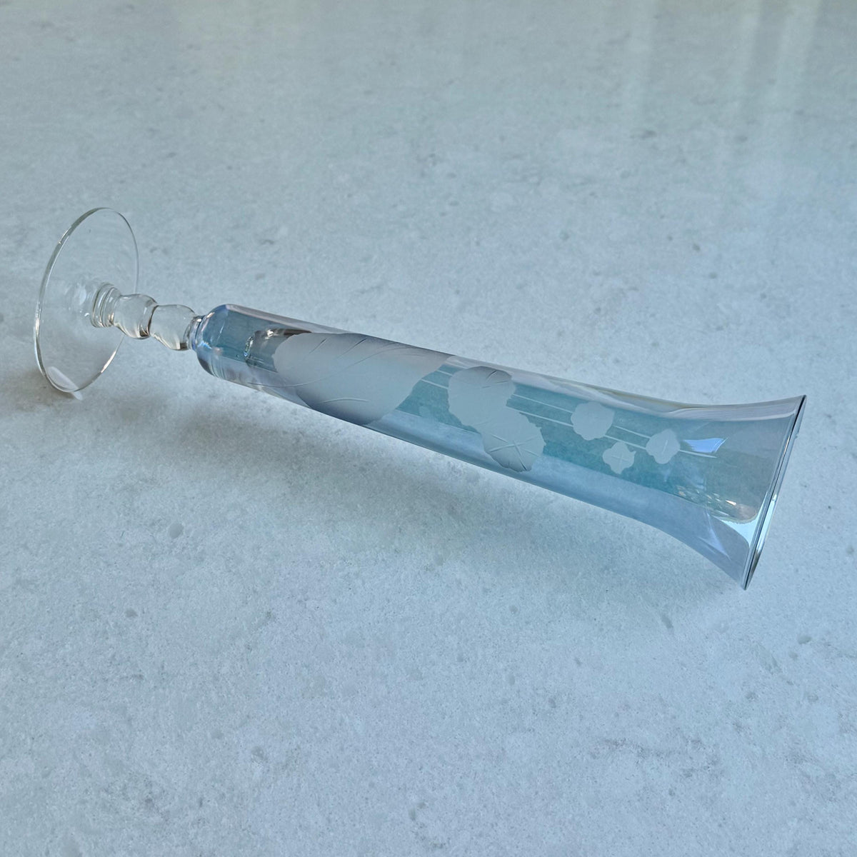 Vintage Iridescent Blue Etched Vase