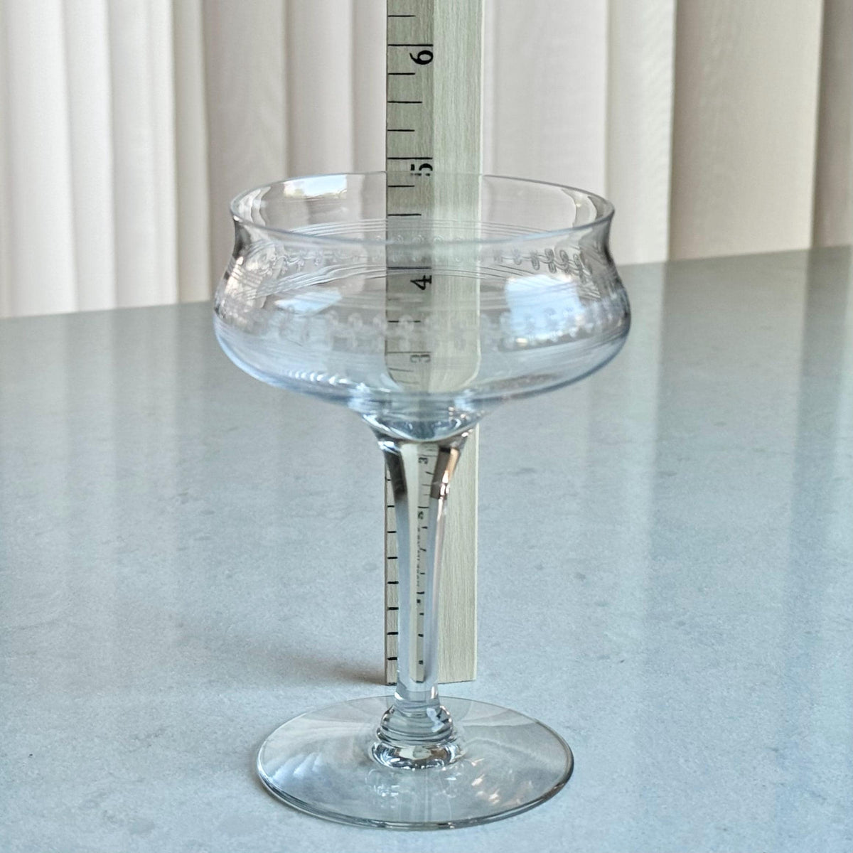 Vintage Tiffin Franciscan Needle Etched Champagne Coupes / Cocktail Glasses - Set of 6