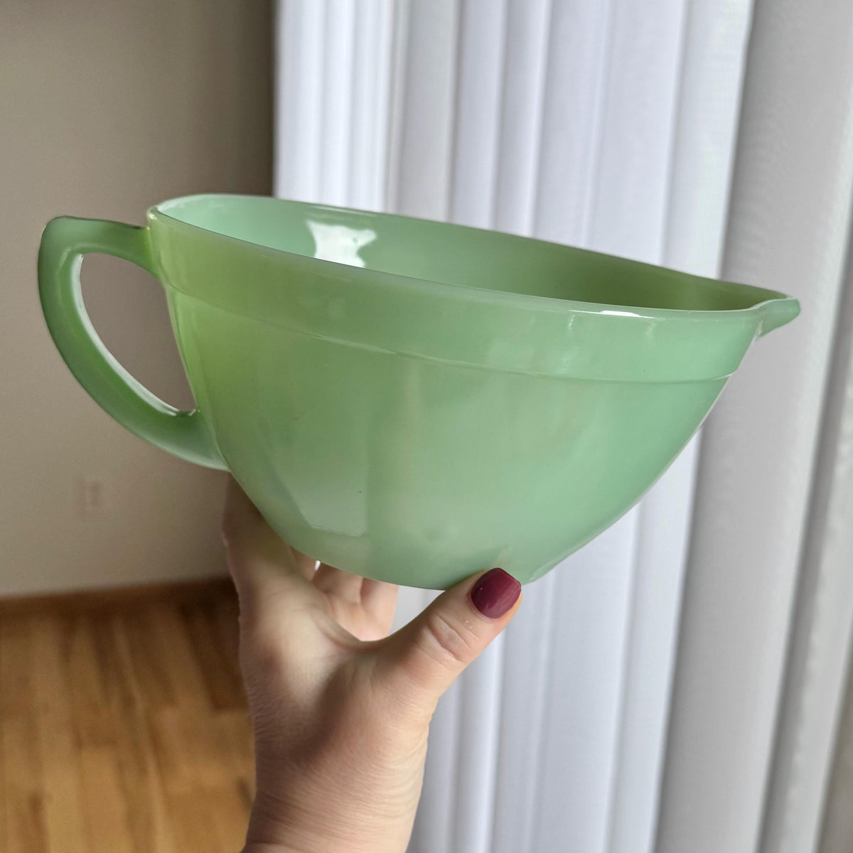 Vintage Anchor Hocking Fire King Jadite Batter Bowl with Handle
