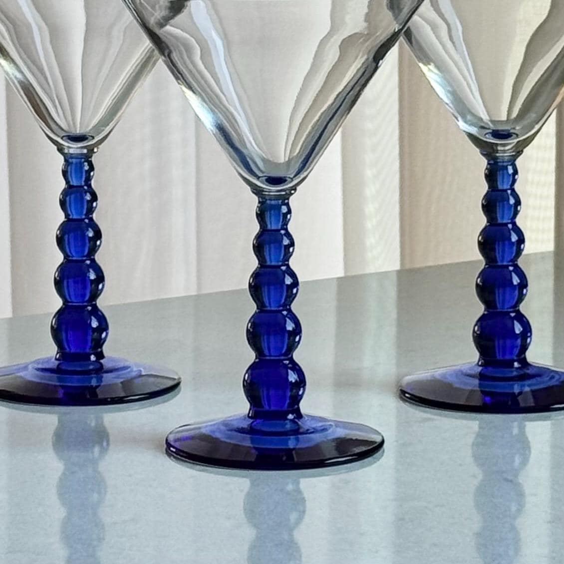 Vintage Libbey Metropolis Mediterranean Blue Bubble Stem Glasses - Set of 4