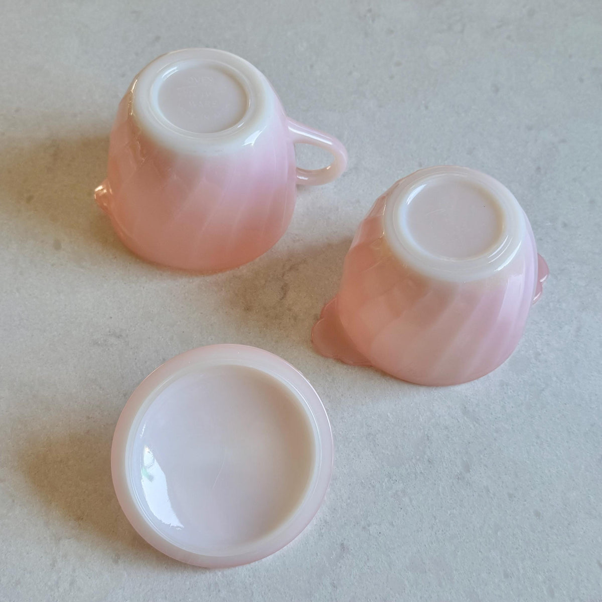 Vintage Anchor Hocking Fire King Pink Swirl Covered Sugar and Creamer Set