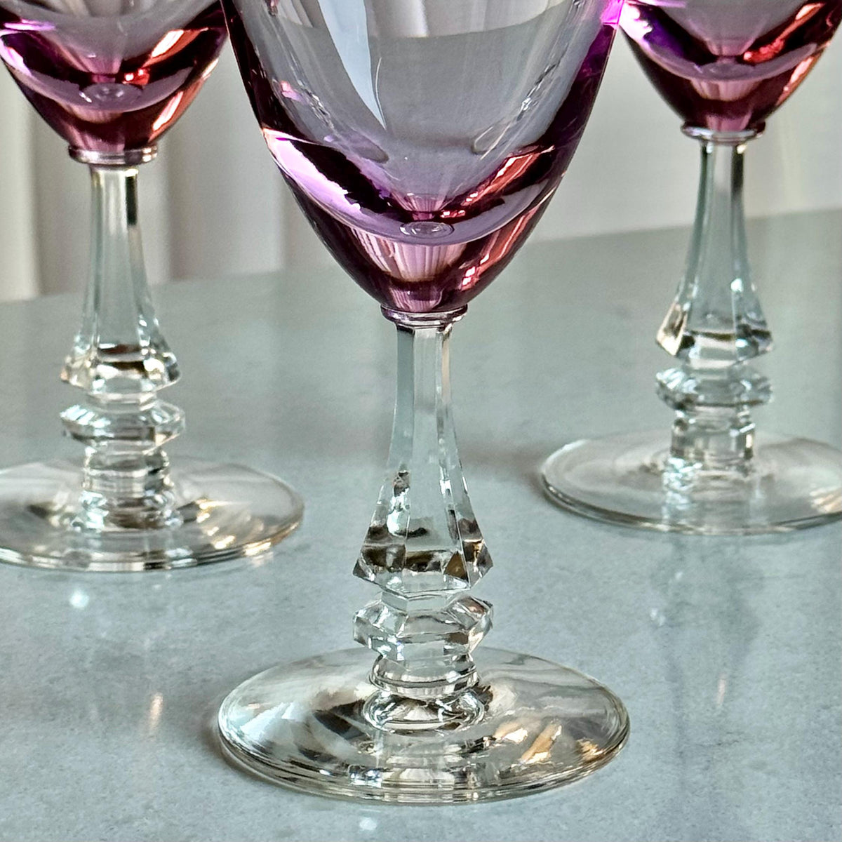 Vintage Tiffin Franciscan Wisteria Pink Glasses with Hexagonal Stem #17477 (circa 1950 - 1967) - Set of 5