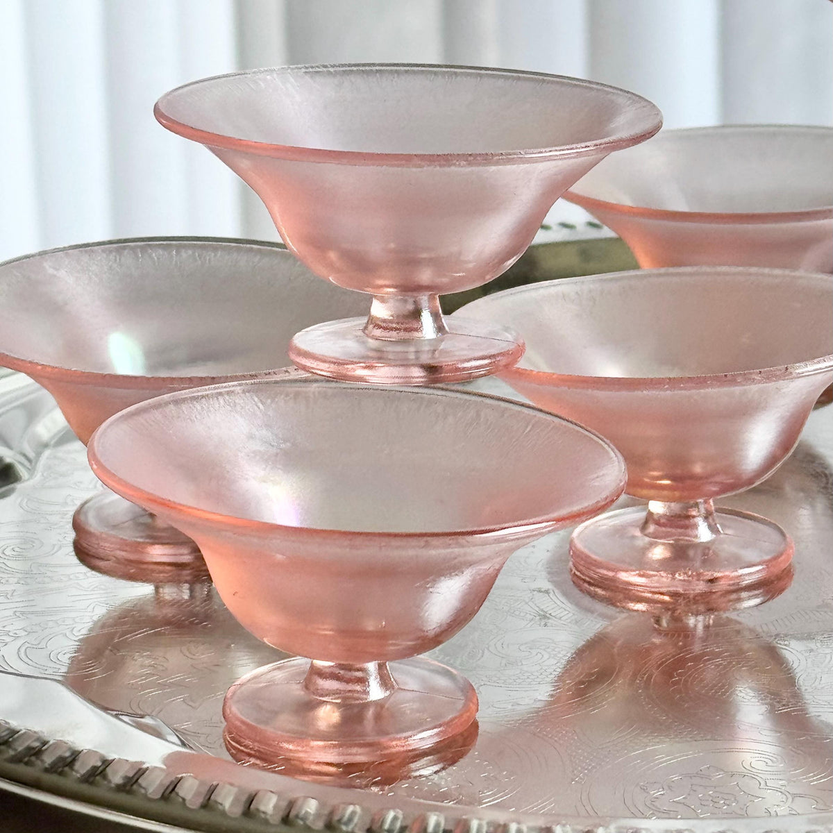 Vintage Fenton Pink Iridescent Glass Velva Rose 7 Piece Set