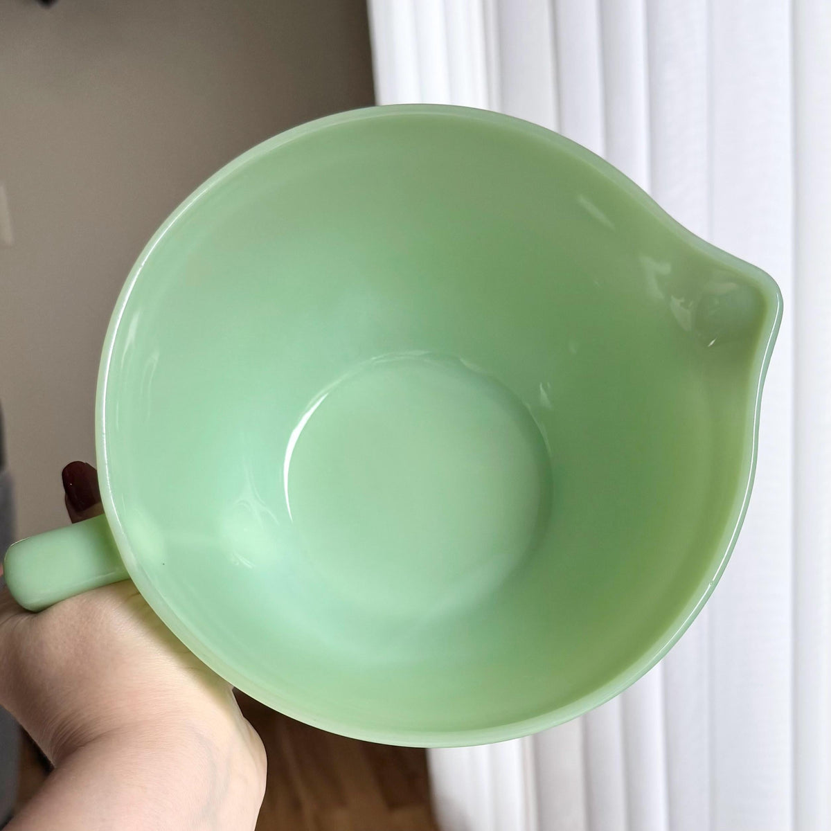 Vintage Anchor Hocking Fire King Jadite Batter Bowl with Handle