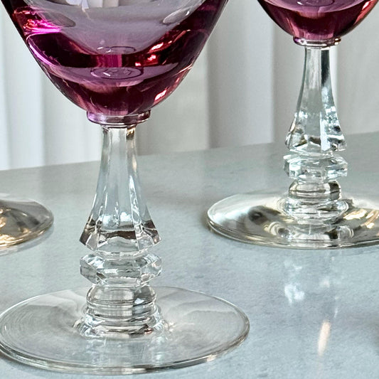 Vintage Tiffin Franciscan Wisteria Pink Glasses with Hexagonal Stem #17477 (circa 1950 - 1967) - Set of 7