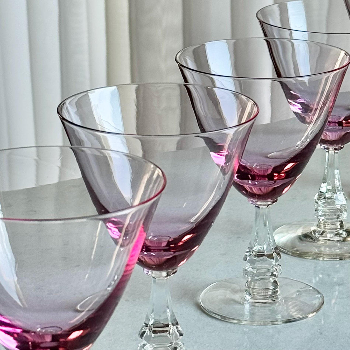 Vintage Tiffin Franciscan Wisteria Pink Glasses with Hexagonal Stem #17477 (circa 1950 - 1967) - Set of 7