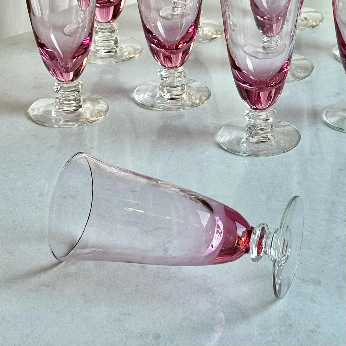 Vintage Tiffin Franciscan Wisteria Pink Glasses with Hexagonal Stem #17477 (circa 1950 - 1967) - Set of 10