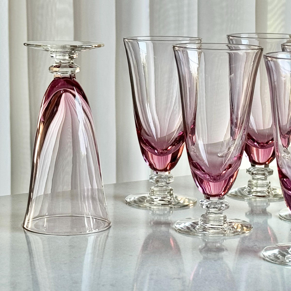 Vintage Tiffin Franciscan Wisteria Pink Glasses with Hexagonal Stem #17477 (circa 1950 - 1967) - Set of 10