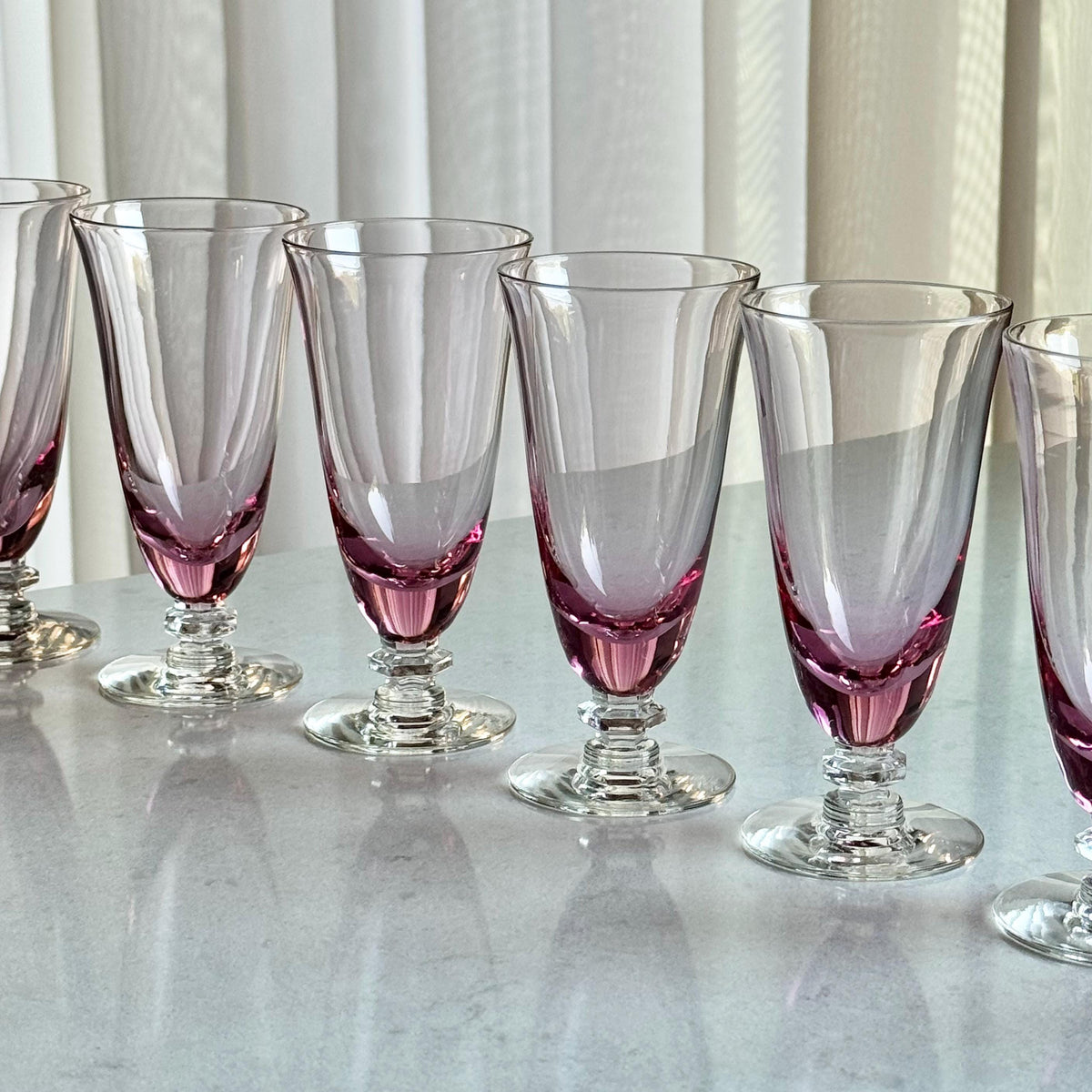 Vintage Tiffin Franciscan Wisteria Pink Glasses with Hexagonal Stem #17477 (circa 1950 - 1967) - Set of 10