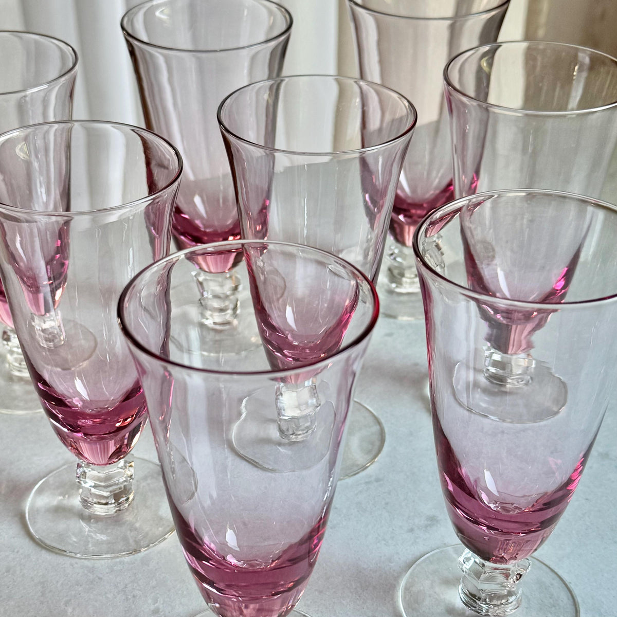 Vintage Tiffin Franciscan Wisteria Pink Glasses with Hexagonal Stem #17477 (circa 1950 - 1967) - Set of 10