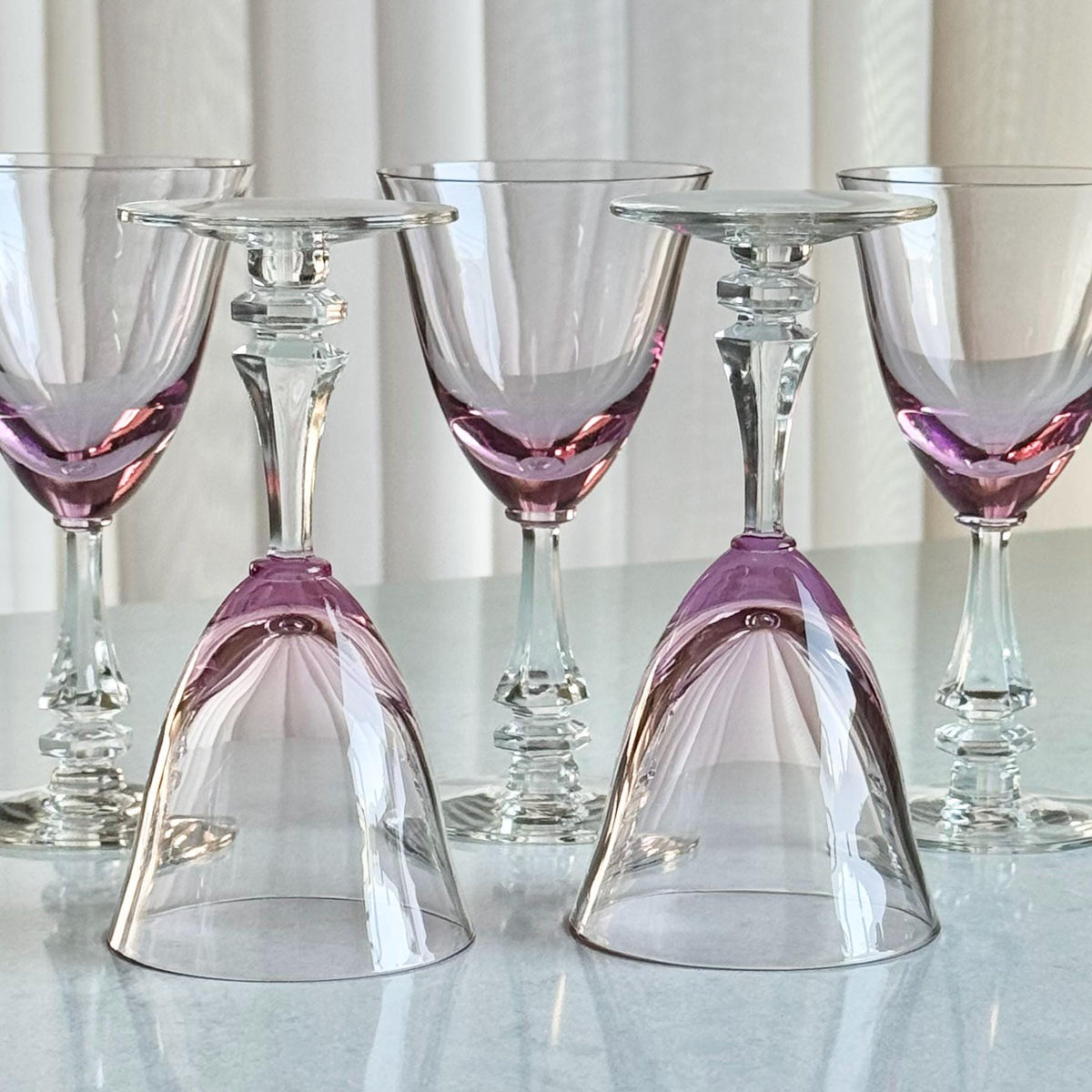 Vintage Tiffin Franciscan Wisteria Pink Glasses with Hexagonal Stem #17477 (circa 1950 - 1967) - Set of 5