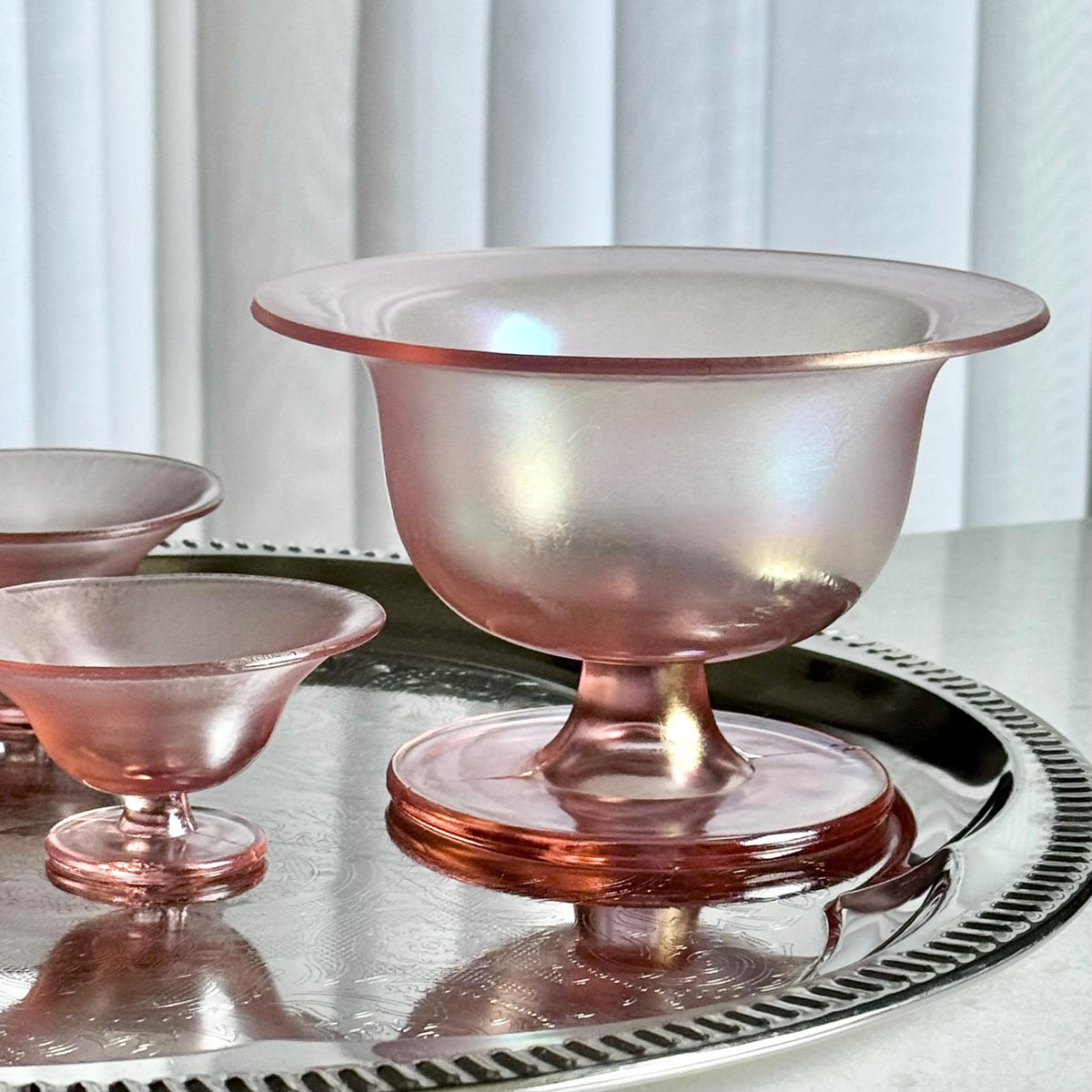 Vintage Fenton Pink Iridescent Glass Velva Rose 7 Piece Set