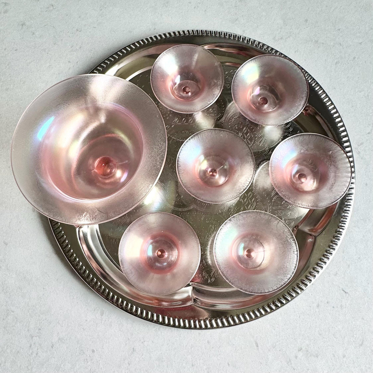 Vintage Fenton Pink Iridescent Glass Velva Rose 7 Piece Set