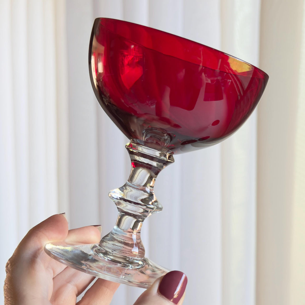 Vintage Morgantown Radiant Ruby Disc Stem Glasses - Set of 5