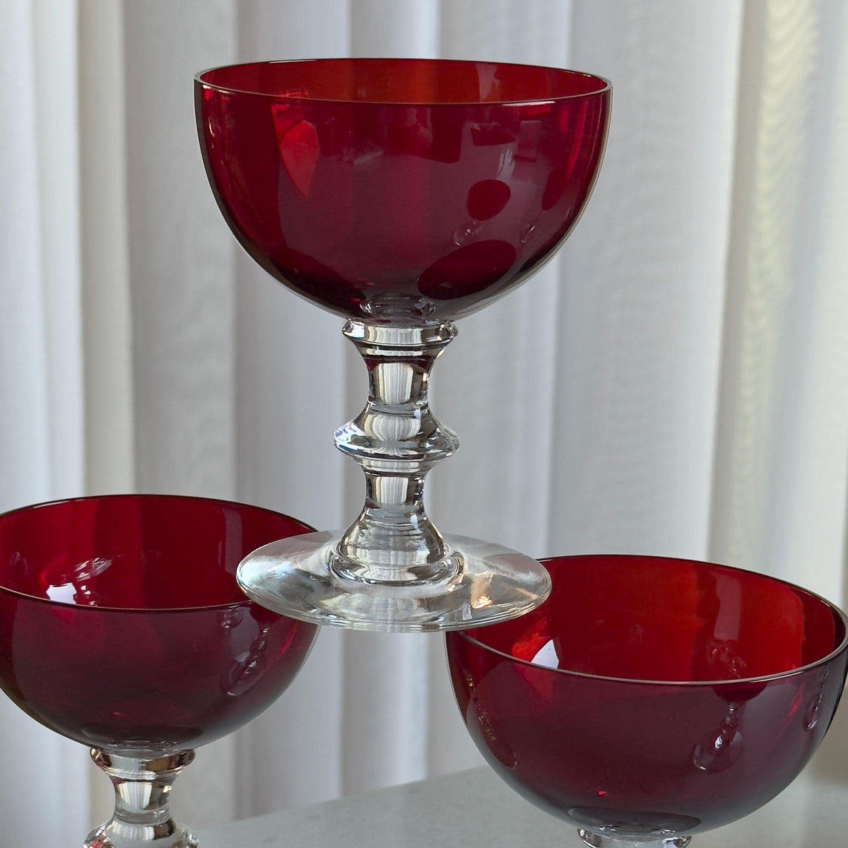 Vintage Morgantown Radiant Ruby Disc Stem Glasses - Set of 5