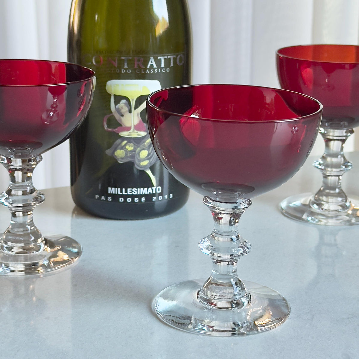 Vintage Morgantown Radiant Ruby Disc Stem Glasses - Set of 5