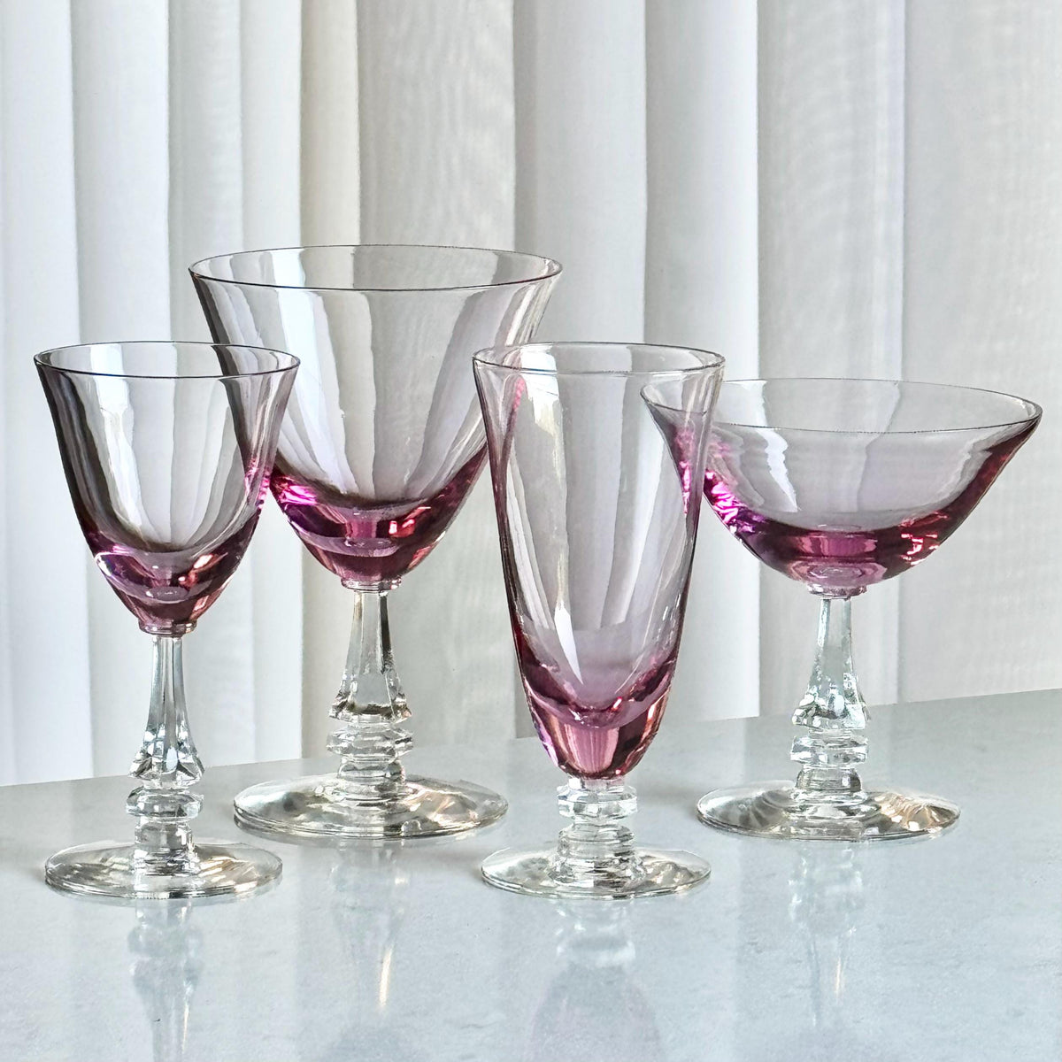 Vintage Tiffin Franciscan Wisteria Pink Glasses with Hexagonal Stem #17477 (circa 1950 - 1967) - Set of 10