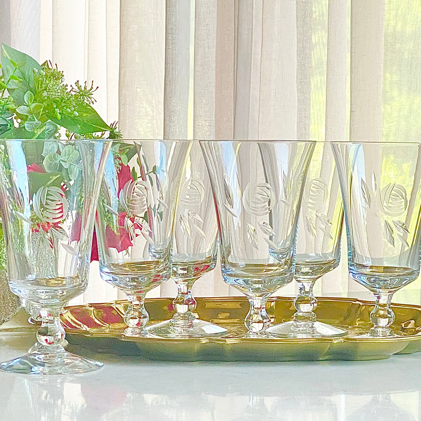 Vintage Fostoria Rose Etched Glasses (circa 1951 - 1973)  - Set of 6