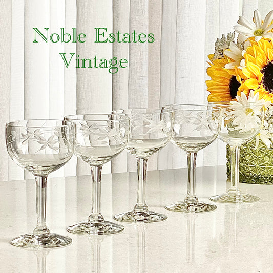 Vintage Etched Cordial / Liquor Glasses - Set of 5