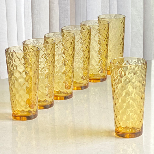 Vintage Anchor Hocking Honeycomb Optic Amber Glasses - Set of 7