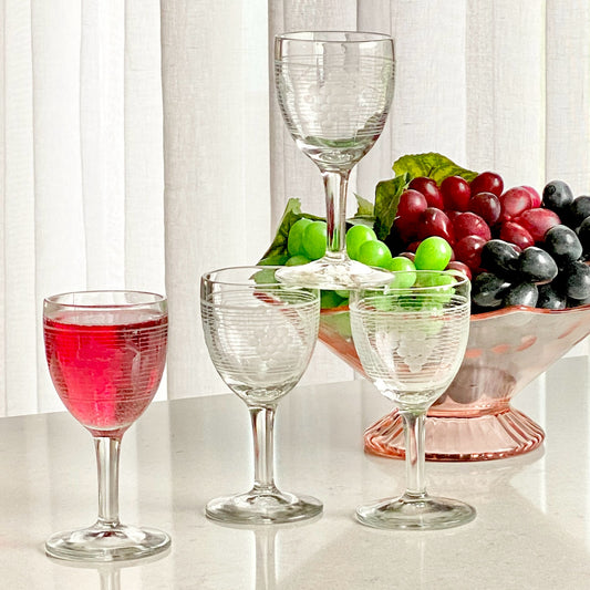Vintage Standard Glass Grape on Grid Cordial / Liquor Glasses (circa 1940s) - Set of 4