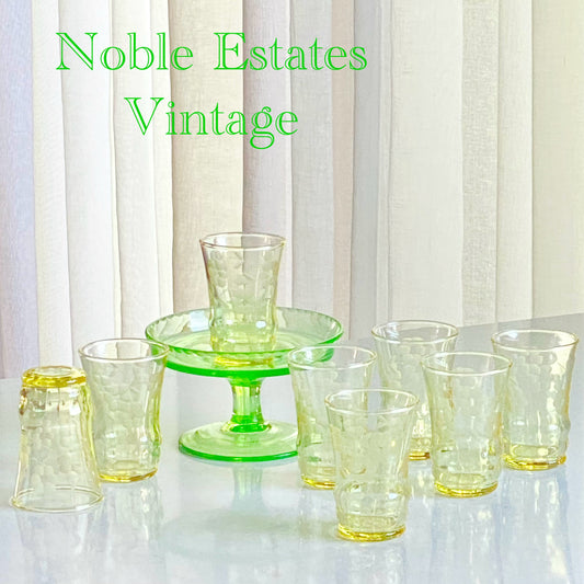 Vintage Yellow Etched Glasses - Set of 8