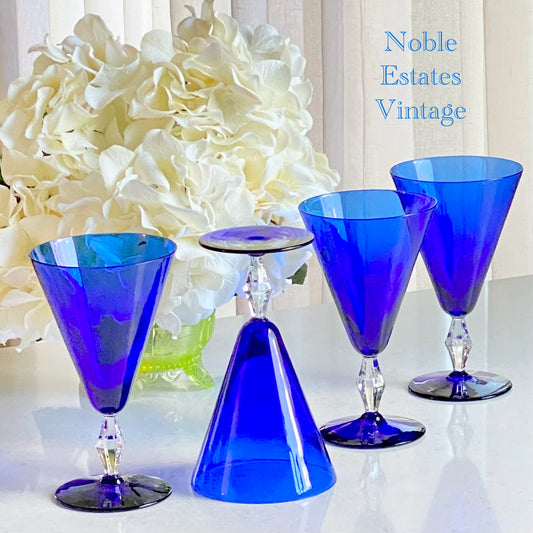 Vintage Cobalt Blue Glasses - Set of 4