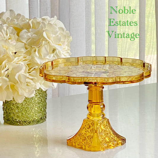 Vintage Adams & Co. Daisy and Button Amber Cake Stand (circa 1890)