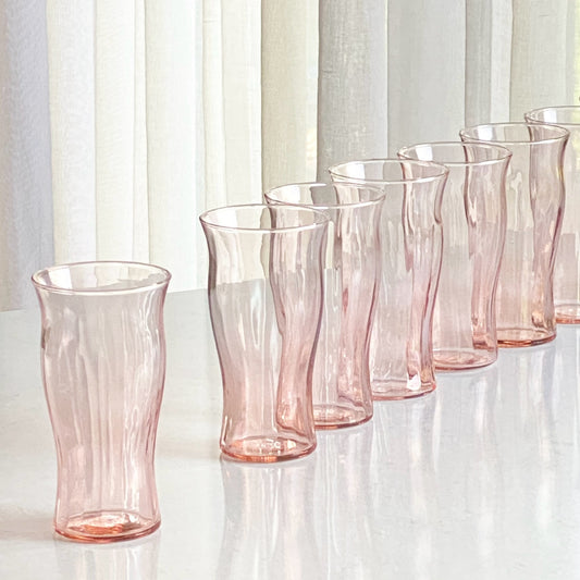 Vintage Pink Optic Panel Tumblers - Set of 8