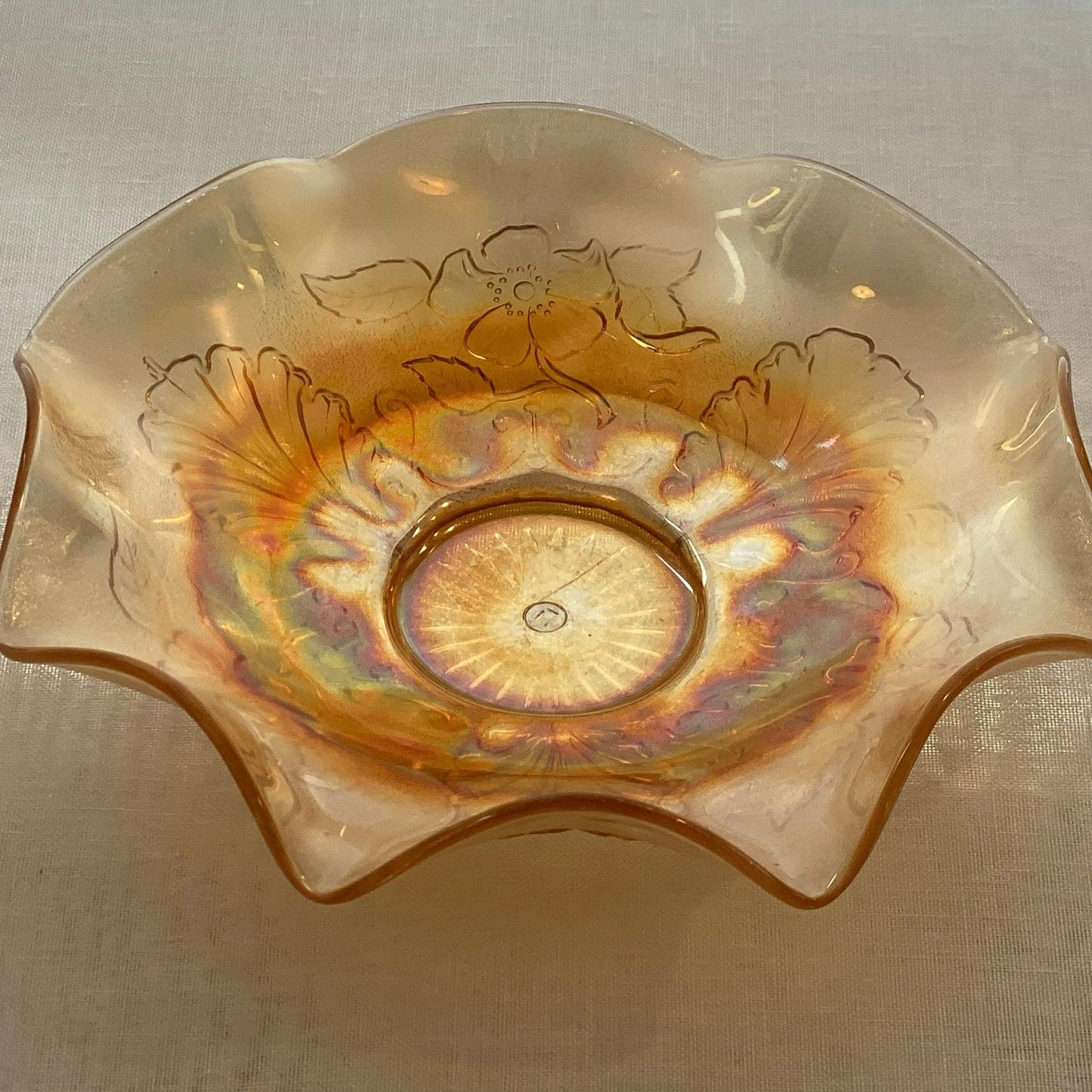 Vintage Northwood Carnival Glass Blossom Shell Bowl