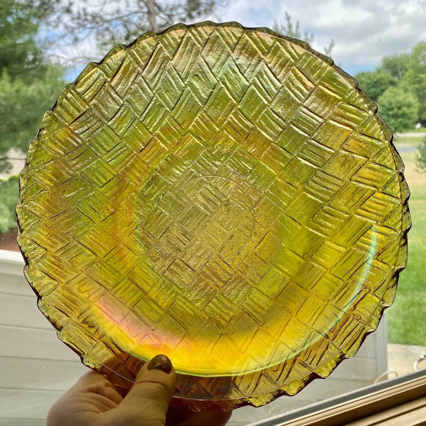 Vintage Carnival Glass Basket Weave Bowls - Set of 2