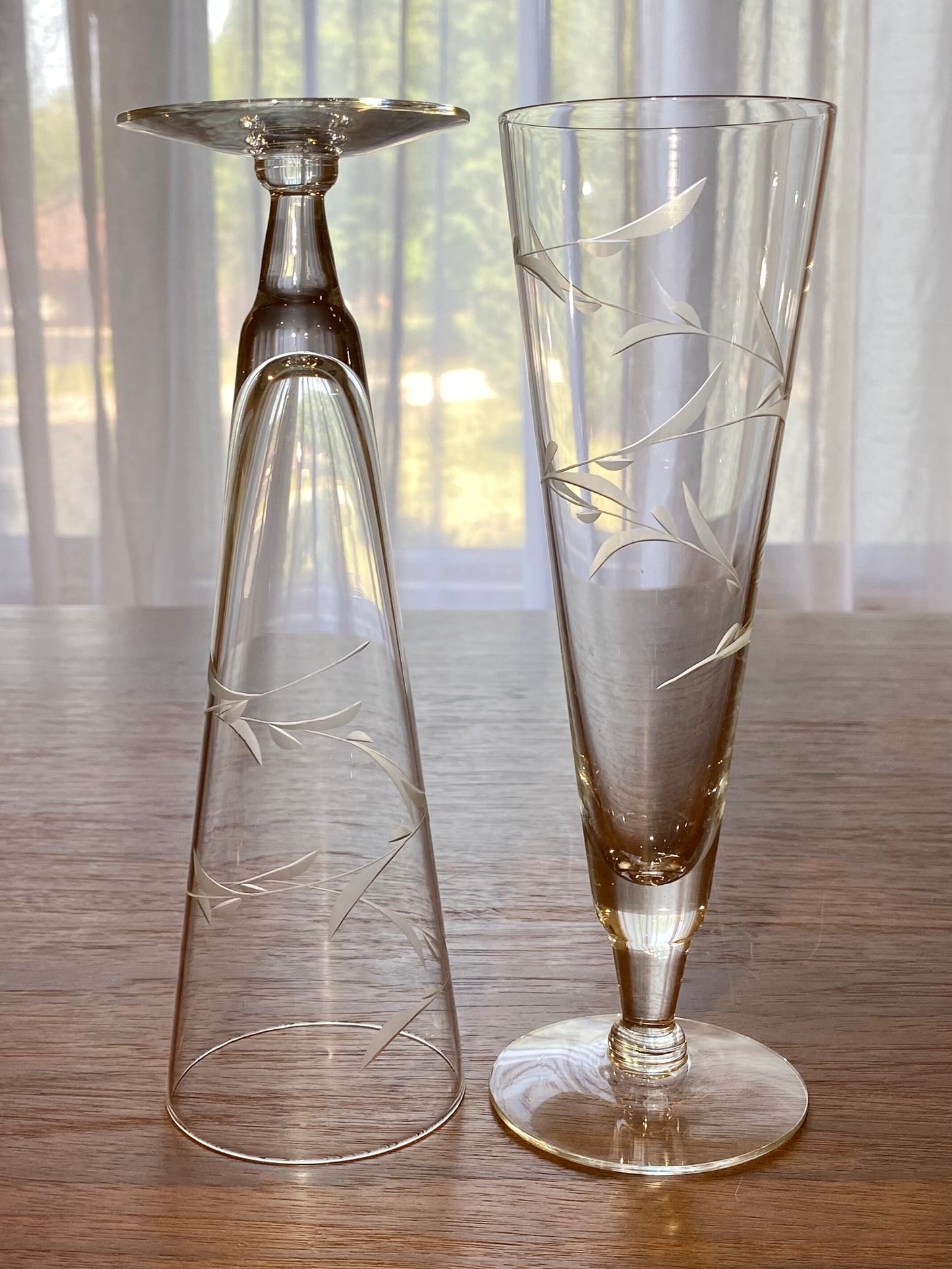 Vintage Etched Tall Footed Tumblers - Set of 6