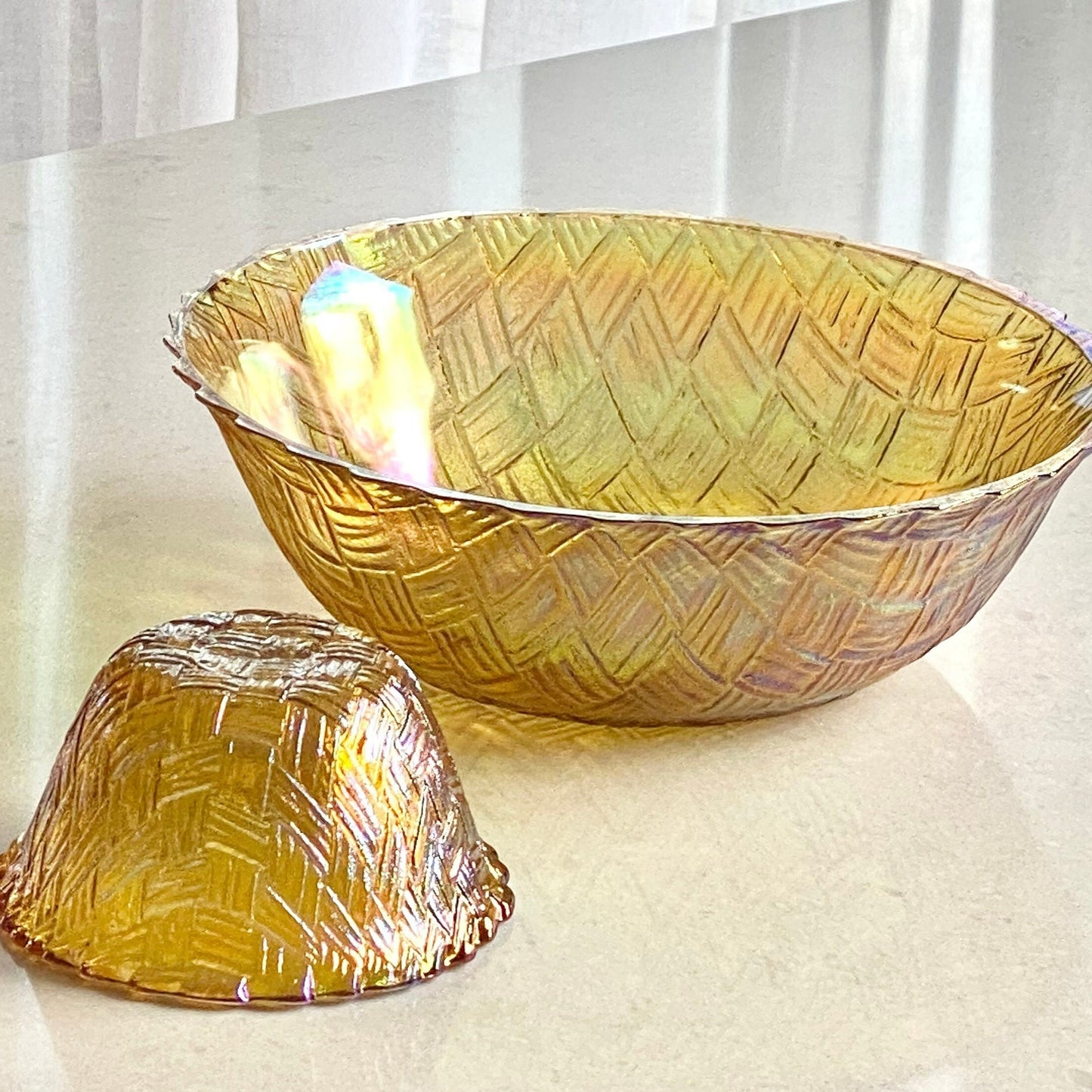 Vintage Carnival Glass Basket Weave Bowls - Set of 2