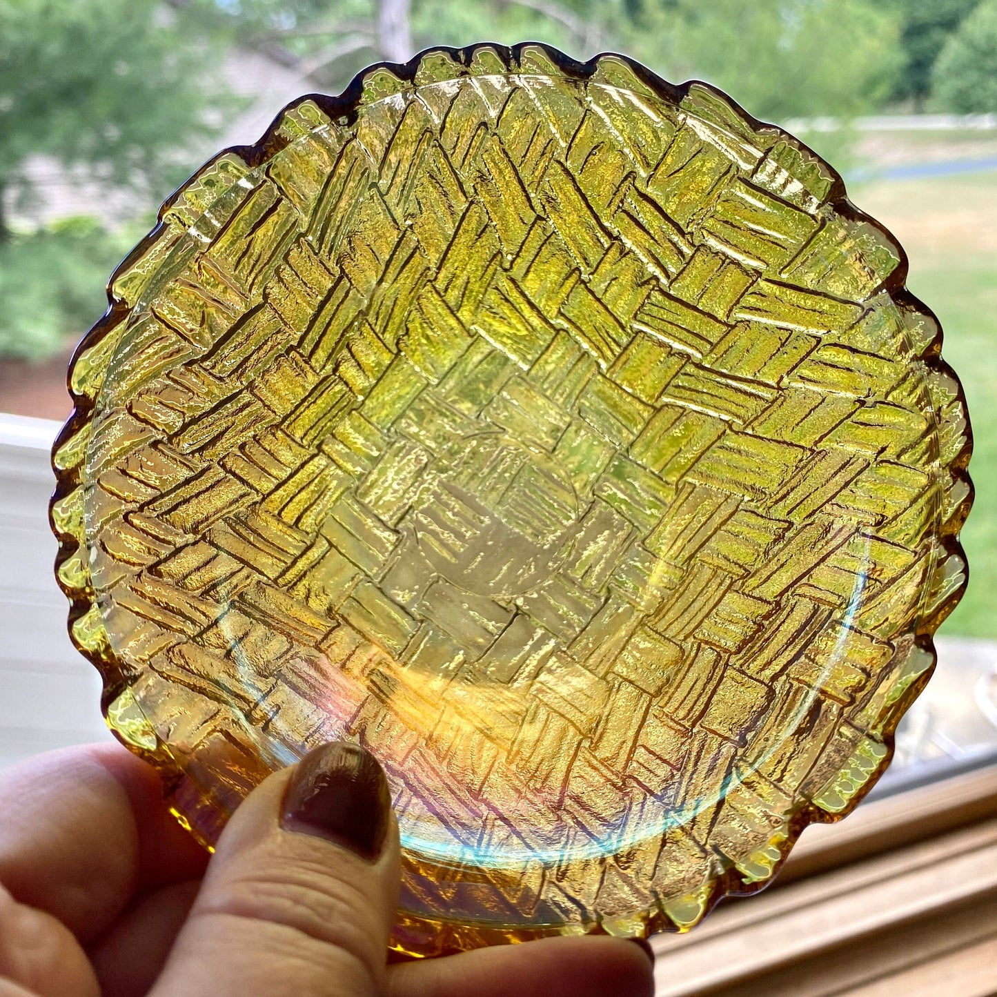 Vintage Carnival Glass Basket Weave Bowls - Set of 2